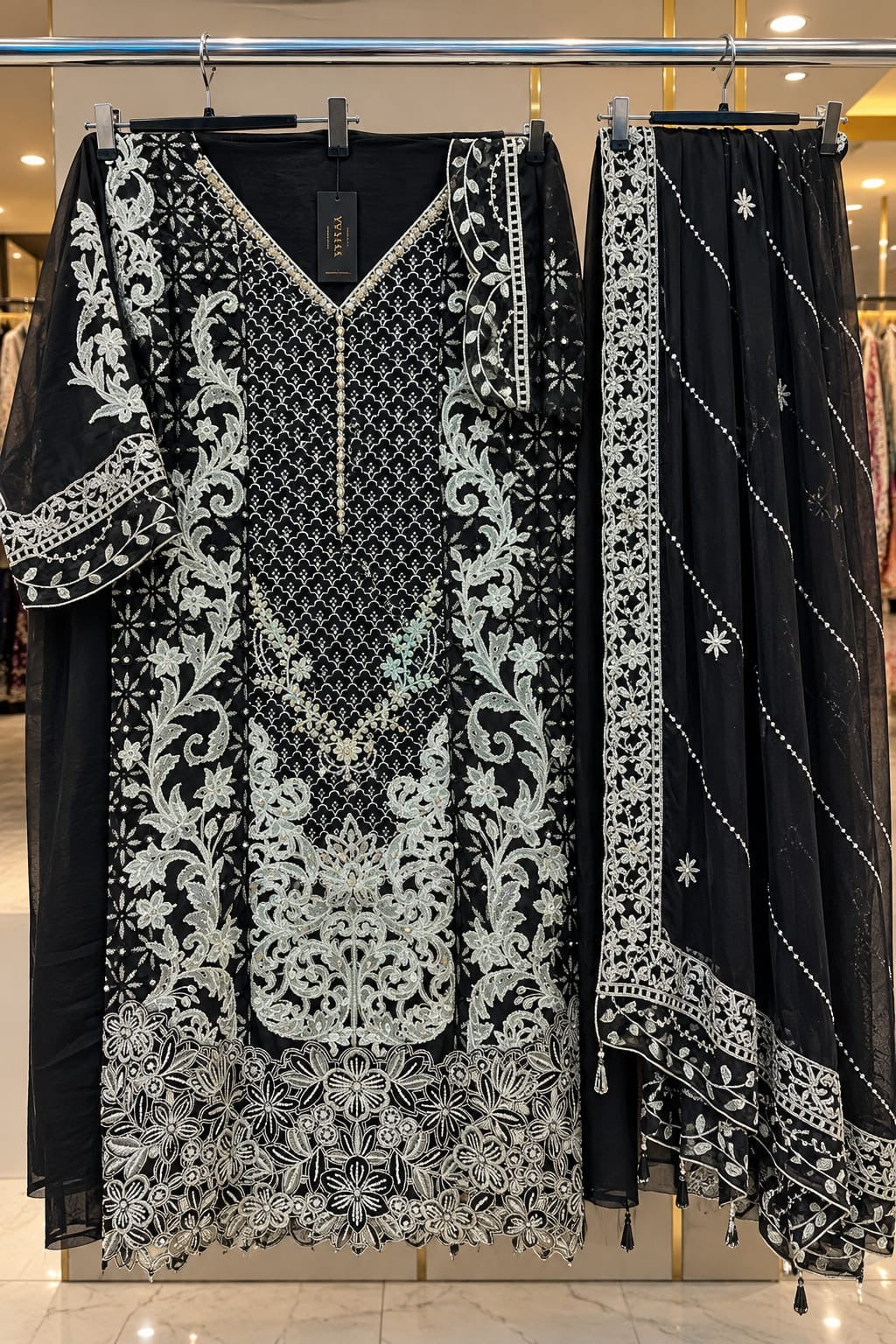 1467 Pakistani Unstitched Party Wear - Black
