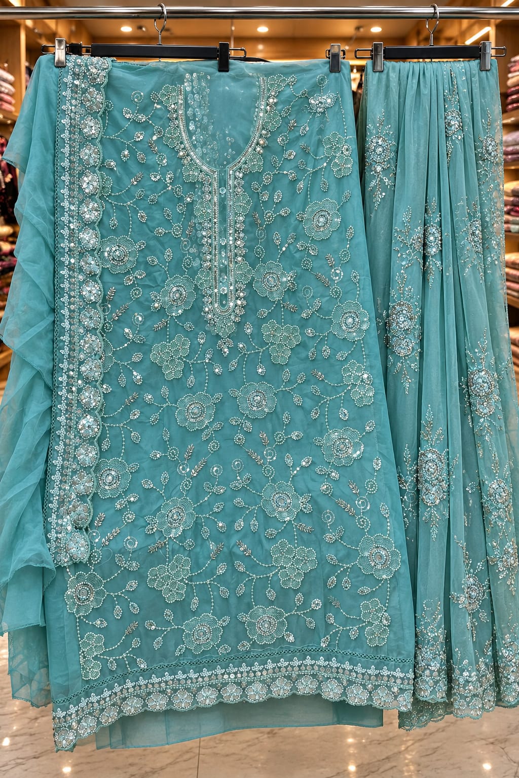 1469 Pakistani Unstitched Party Wear - Aqua Blue