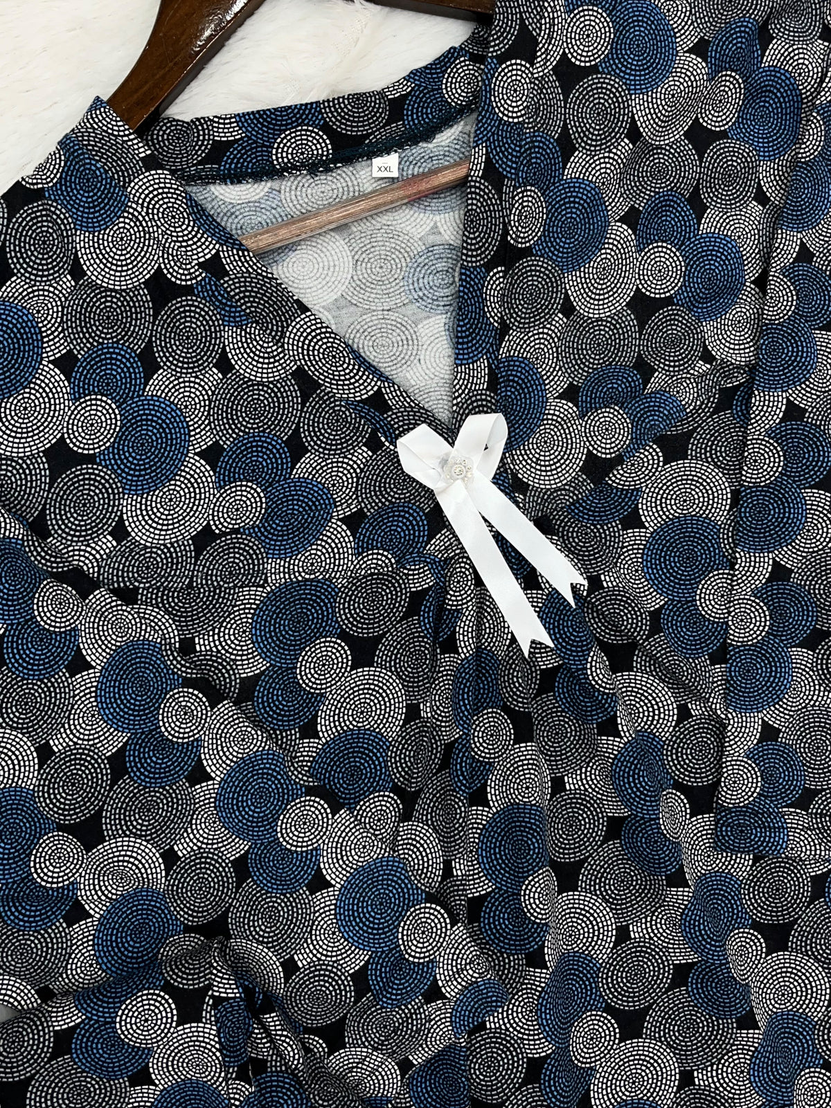 1454 Korean Printed Night Wear - Navy Blue
