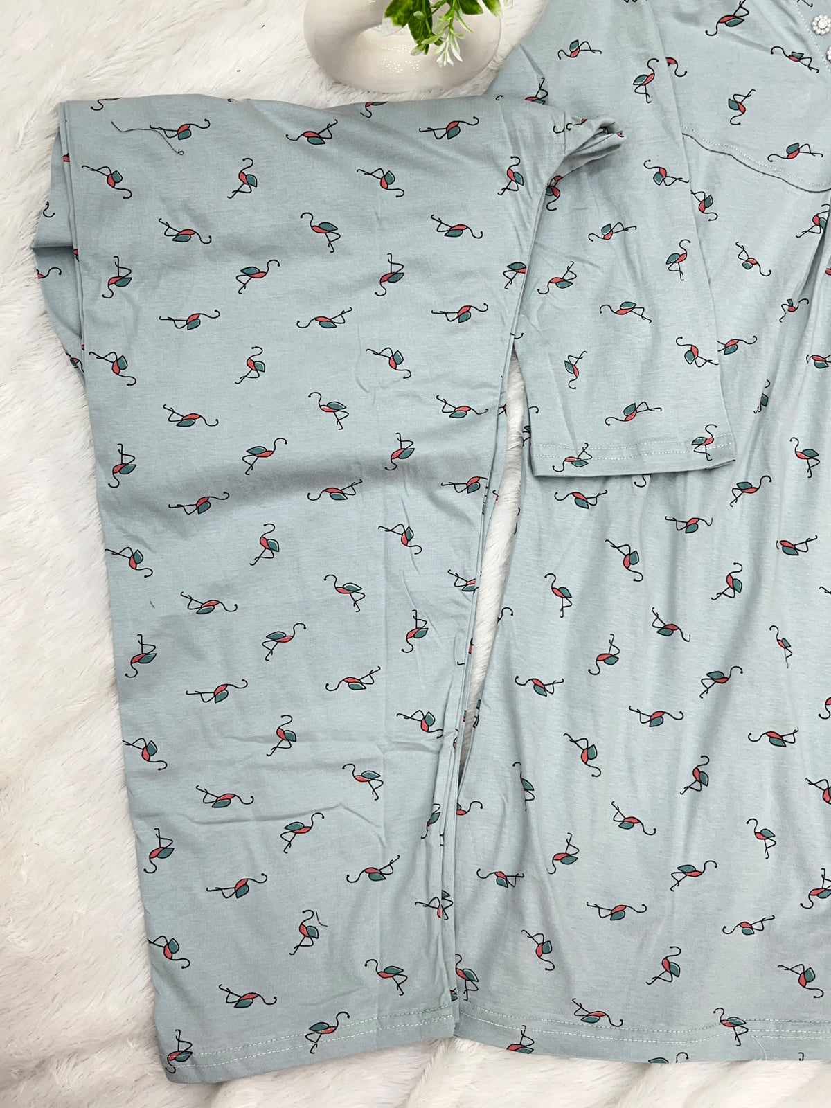 1454 Korean Printed Night Wear - Ice Blue