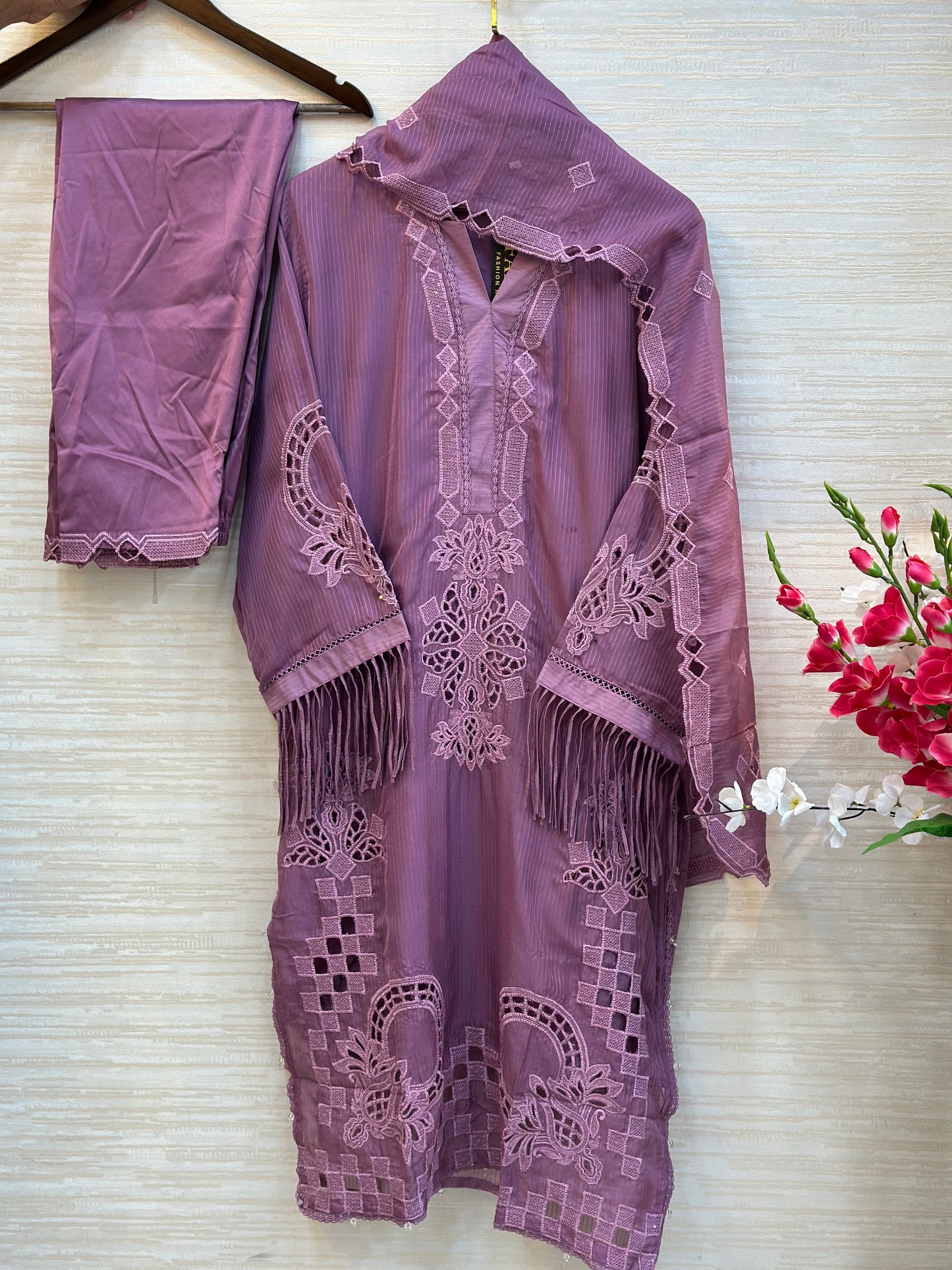 238 Elegant Embroidered 3pc Suit - pink