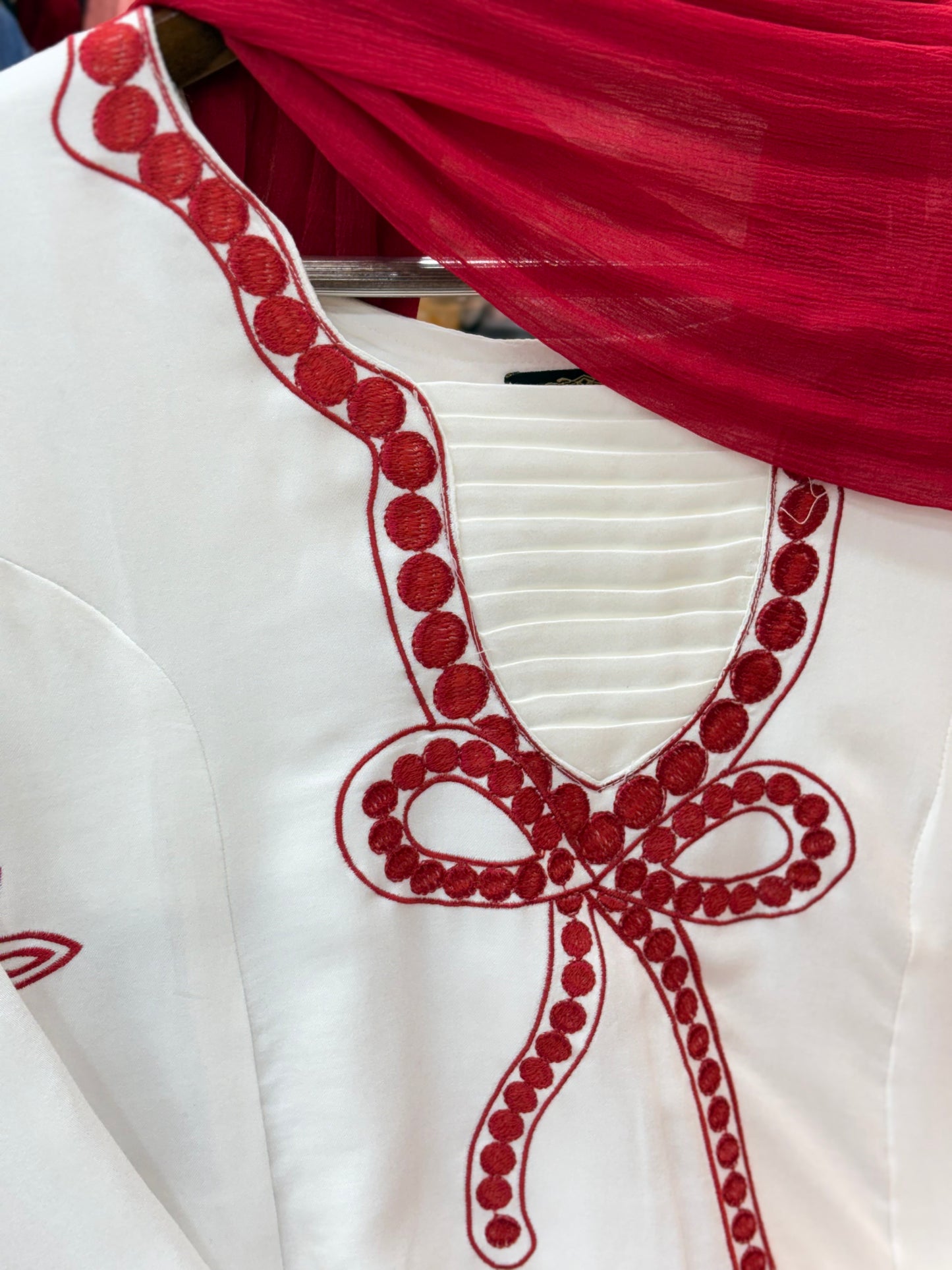 215 Ivory Rayon Kurta Palazzo Set with Contrast Embroidery