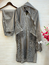 238 Elegant Embroidered 3pc Suit - grey