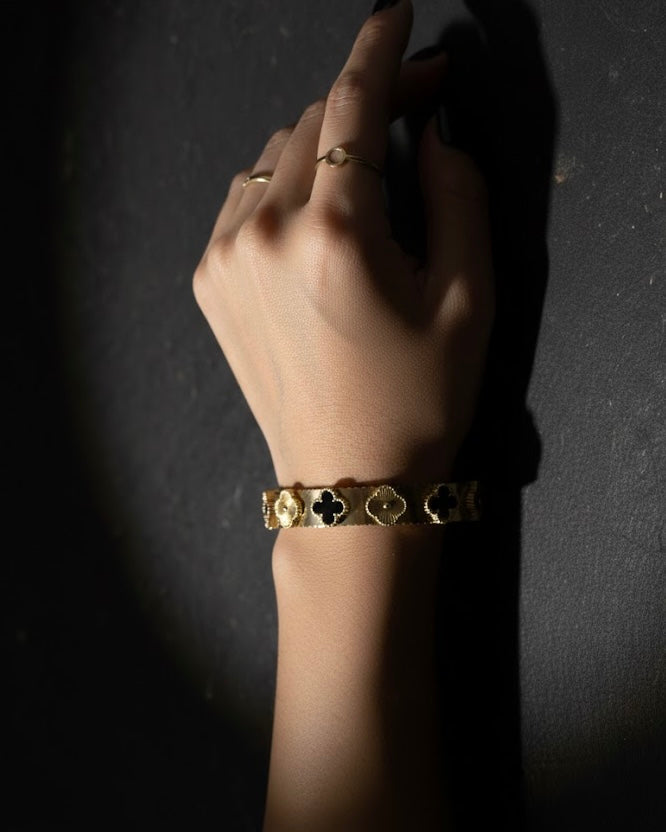 054 Floral Gold Cuff Bracelet