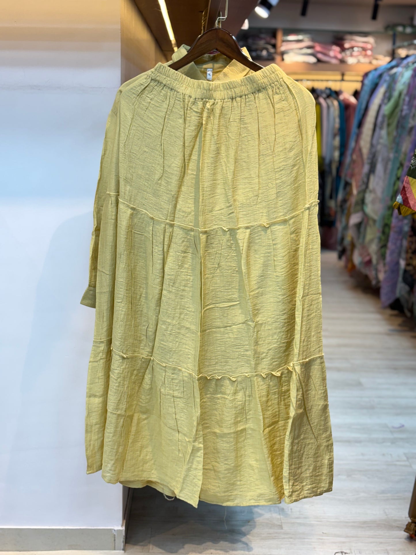 069 korean 2pc skirt cord set cream yellow