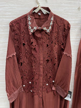 1495 Korean Crochet Coordset - Rust Brown