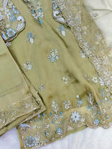 1477 Pakistani Party Wear - Olive Green