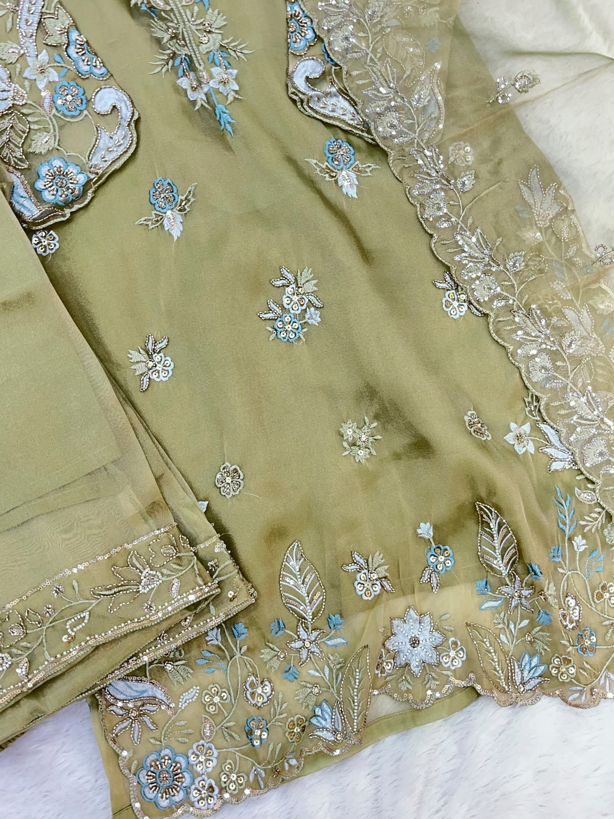 1477 Pakistani Party Wear - Olive Green