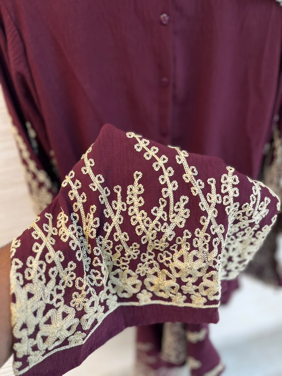 1098 Korean Embroidered Coord Set - Maroon