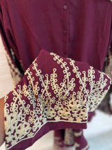 1098 Korean Embroidered Coord Set - Maroon