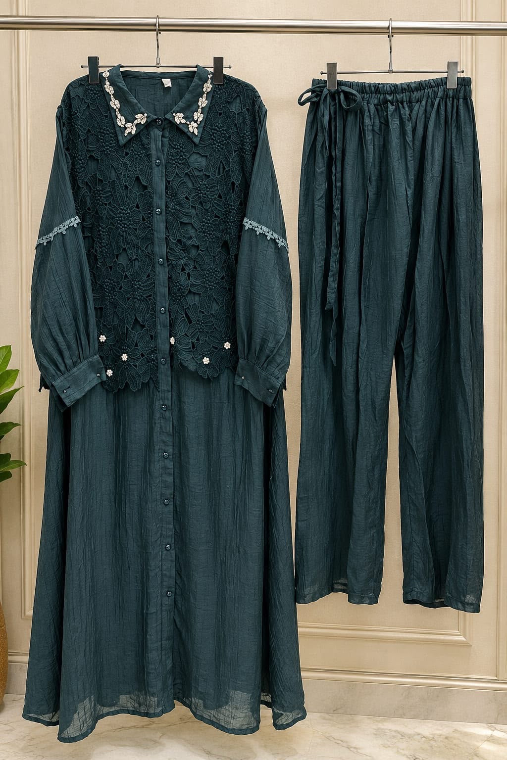 1495 Korean Crochet Coordset - Emerald Green