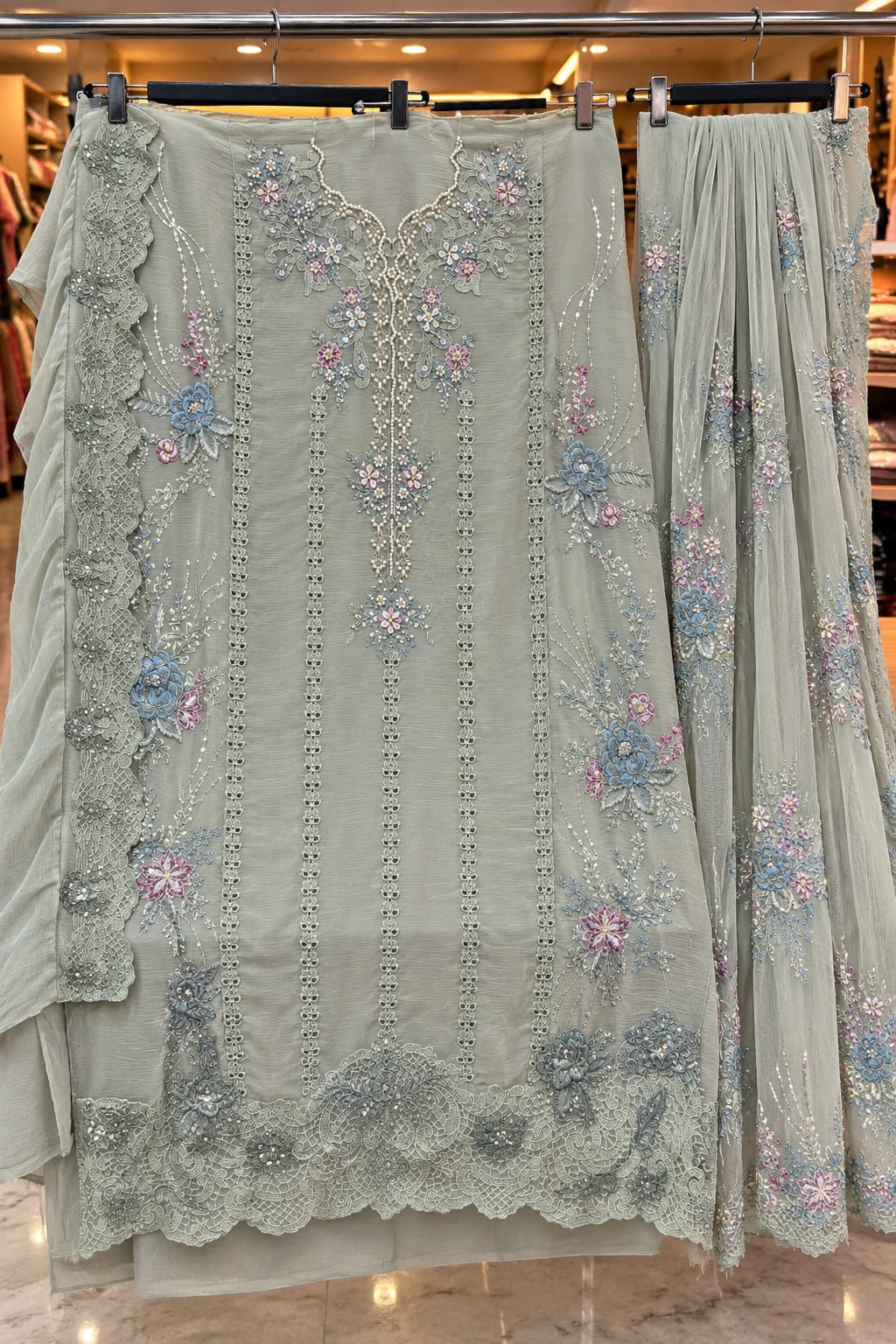1483 Pakistani Unstitched Party Wear - Pista Green