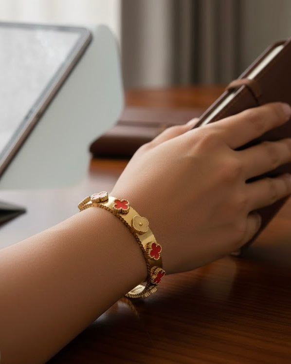 056 Floral Gold Cuff Bracelet