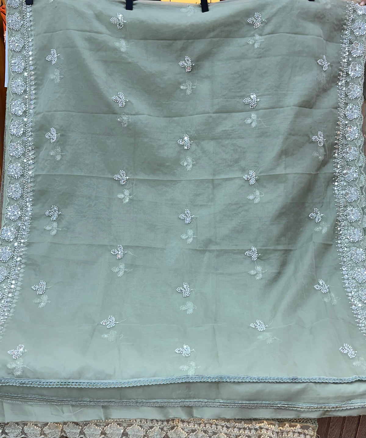 1469 Pakistani Unstitched Party Wear - Mint Green