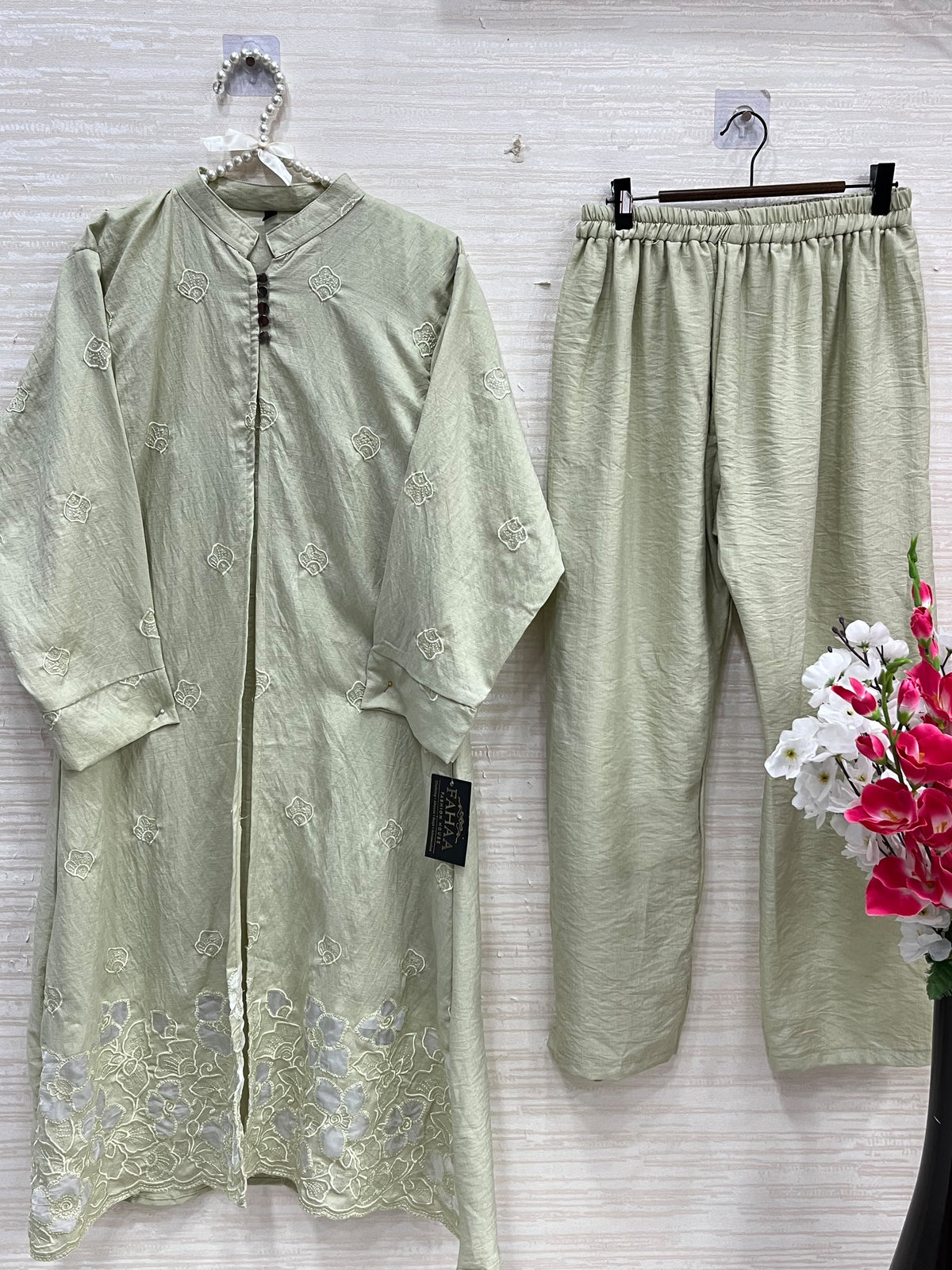 1465 Korean Floral Coordset - Pista Green