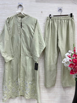 1465 Korean Floral Coordset - Pista Green