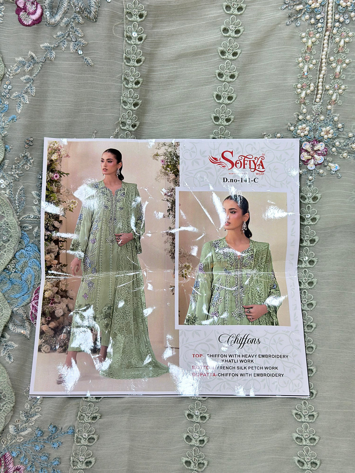 1483 Pakistani Unstitched Party Wear - Pista Green