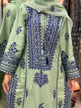 067 Embroidered Rayon Suit - green