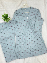 1454 Korean Printed Night Wear - Ice Blue