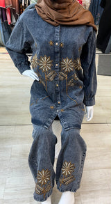 1494 Denim Embroidered Coordset - Stone Blue