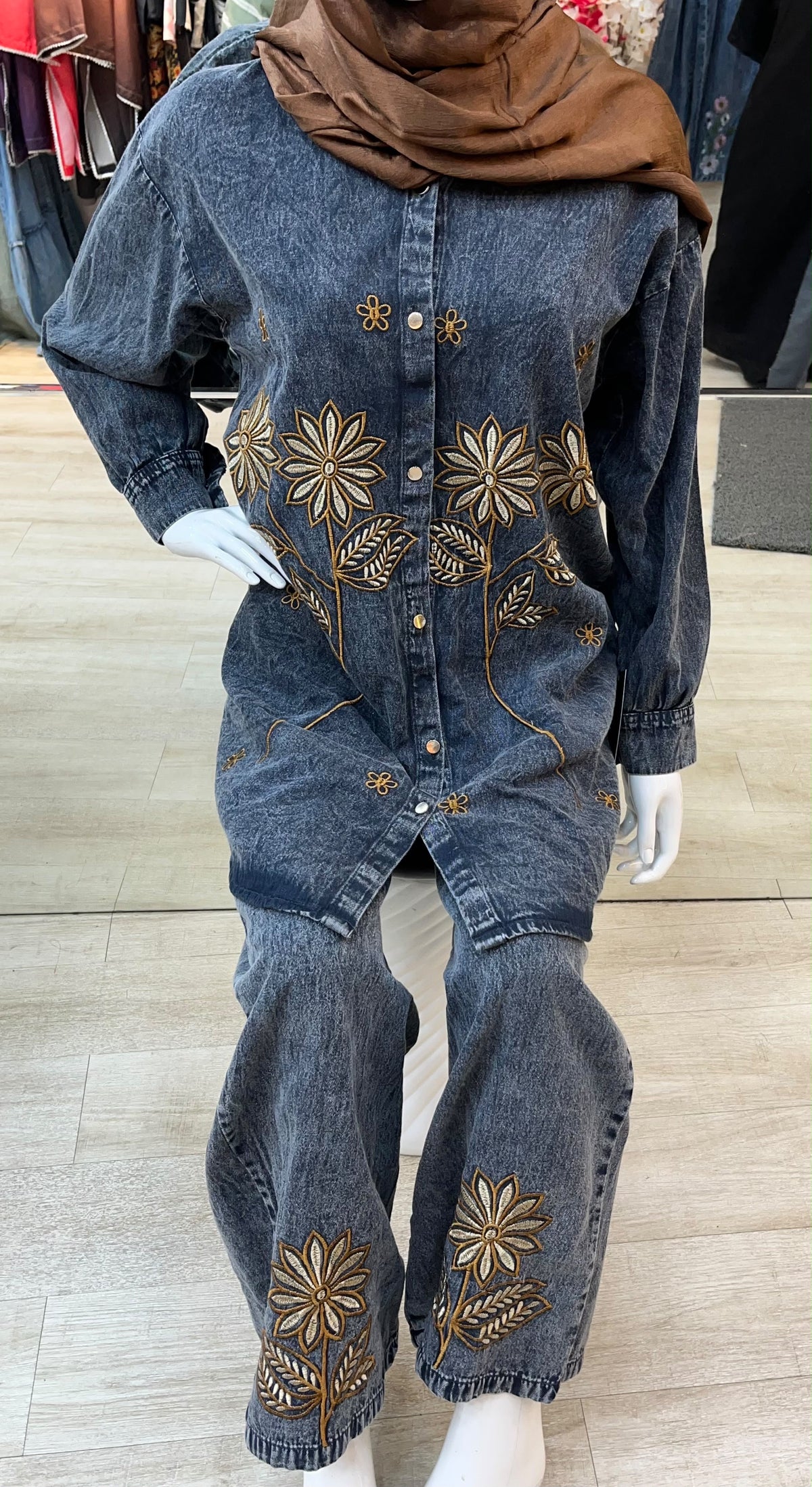 1494 Denim Embroidered Coordset - Stone Blue