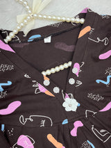 1454 Korean Printed Night Wear - Abstract Black