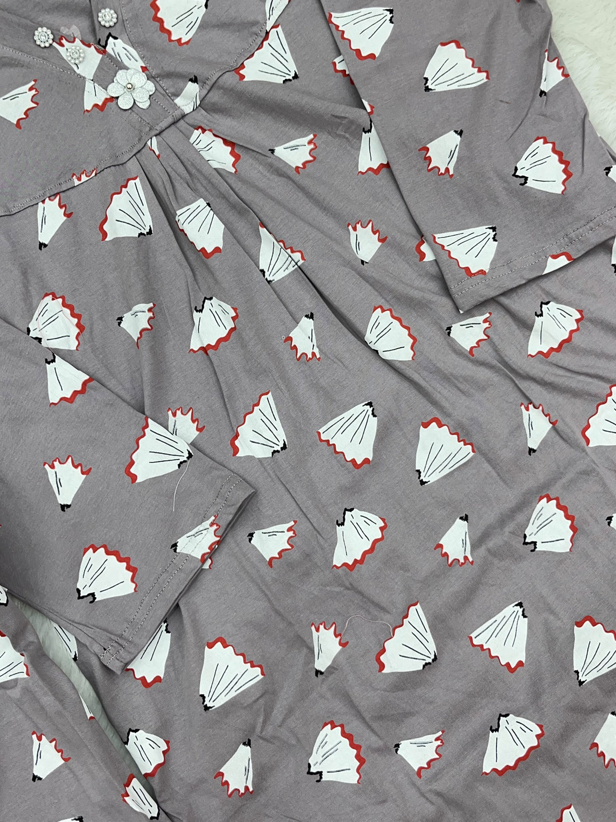 1454 Korean Printed Night Wear - Lavender Grey