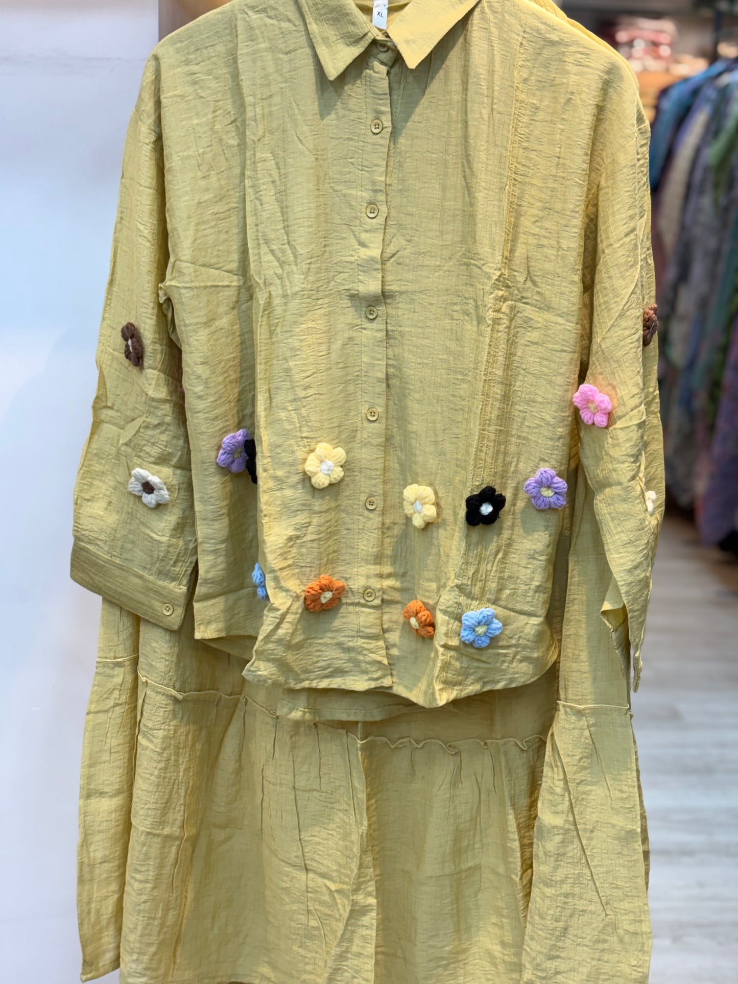 069 korean 2pc skirt cord set cream yellow