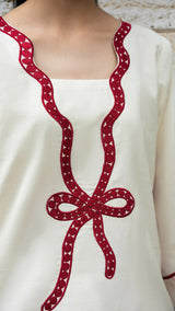 215 Ivory Rayon Kurta Palazzo Set with Contrast Embroidery