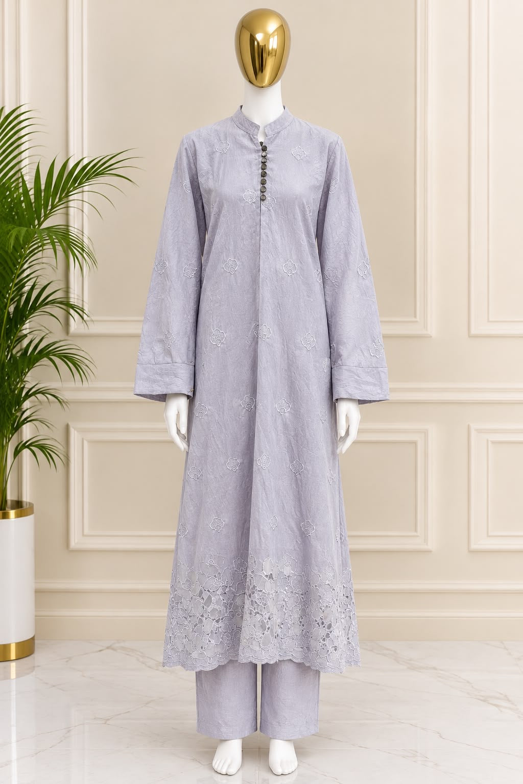1465 Korean Foral Coordset - Lilac Grey