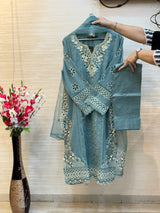 208 Cutwork Partywear suit - Turkish blue