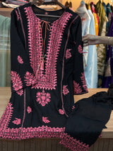 067 Embroidered Rayon Suit - black
