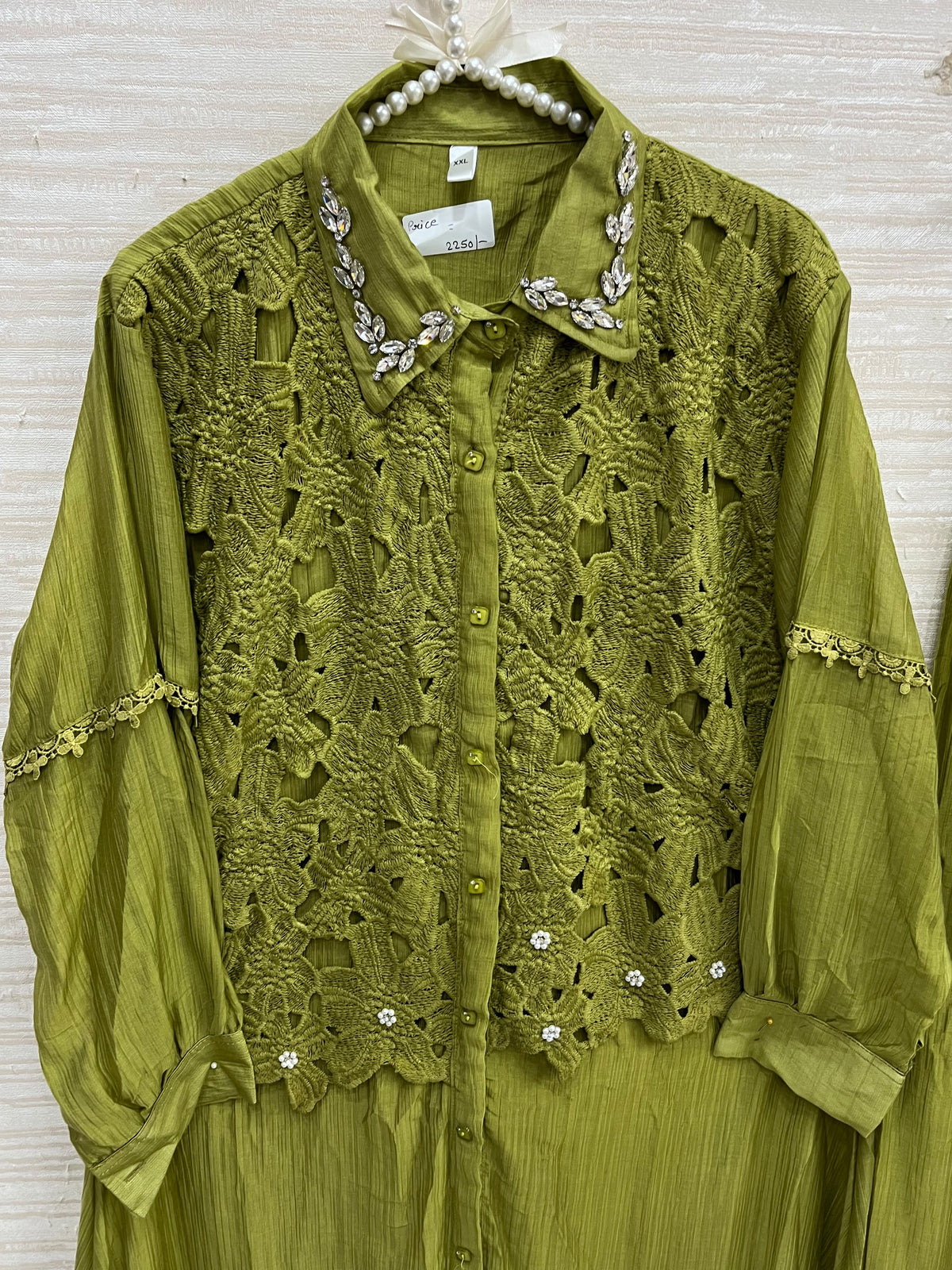 1495 Korean Crochet Coordset - Mehndi Green