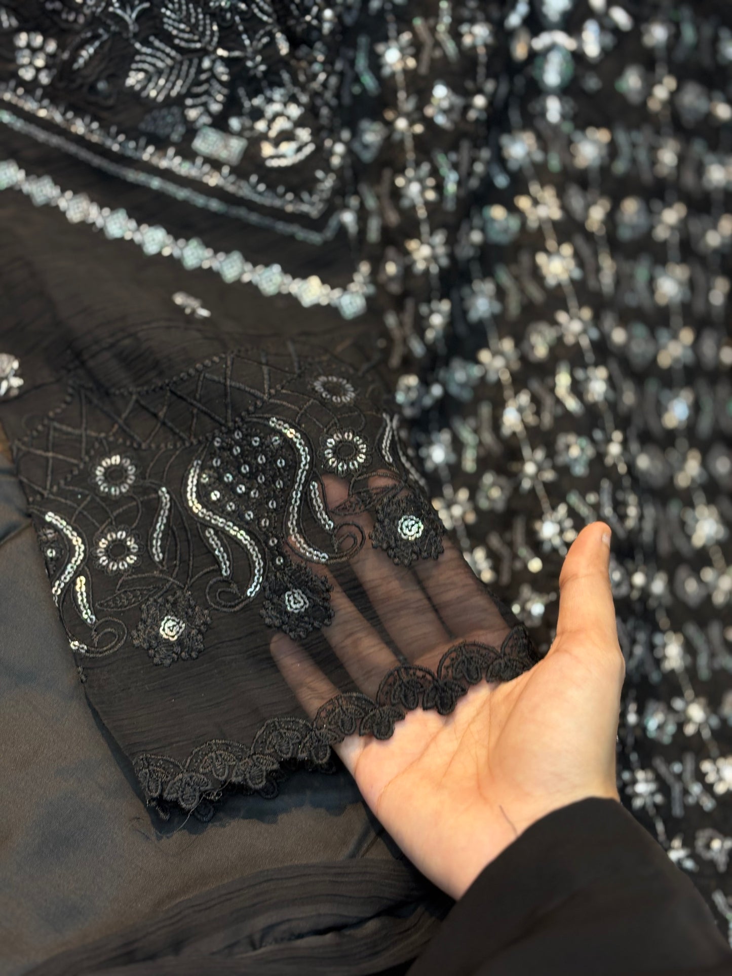 254 Pearl Elegance Chiffon Suit - black