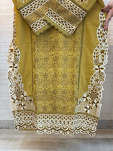 208 Cutwork Partywear suit - mustard yellow