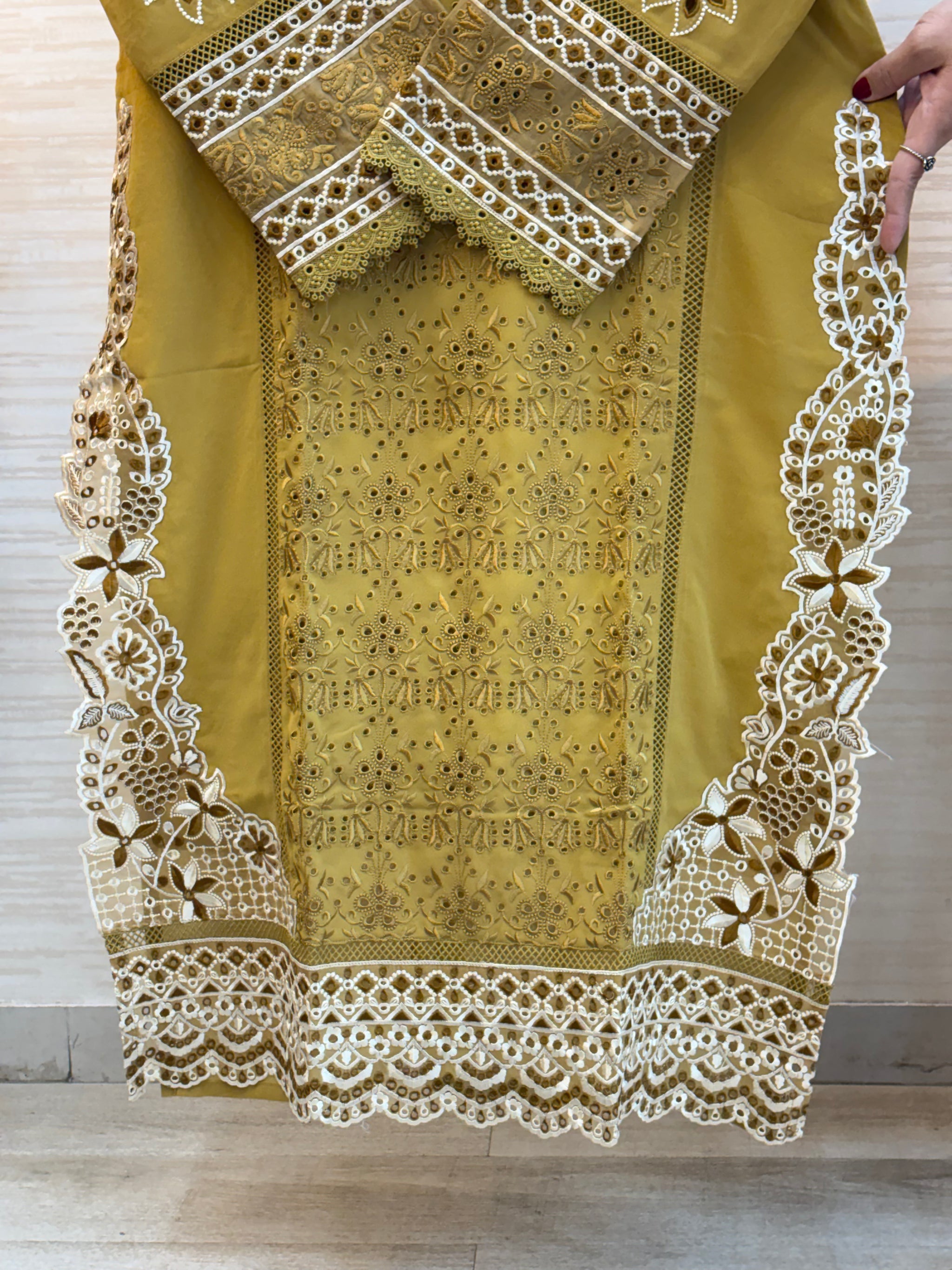 208 Cutwork Partywear suit - mustard yellow