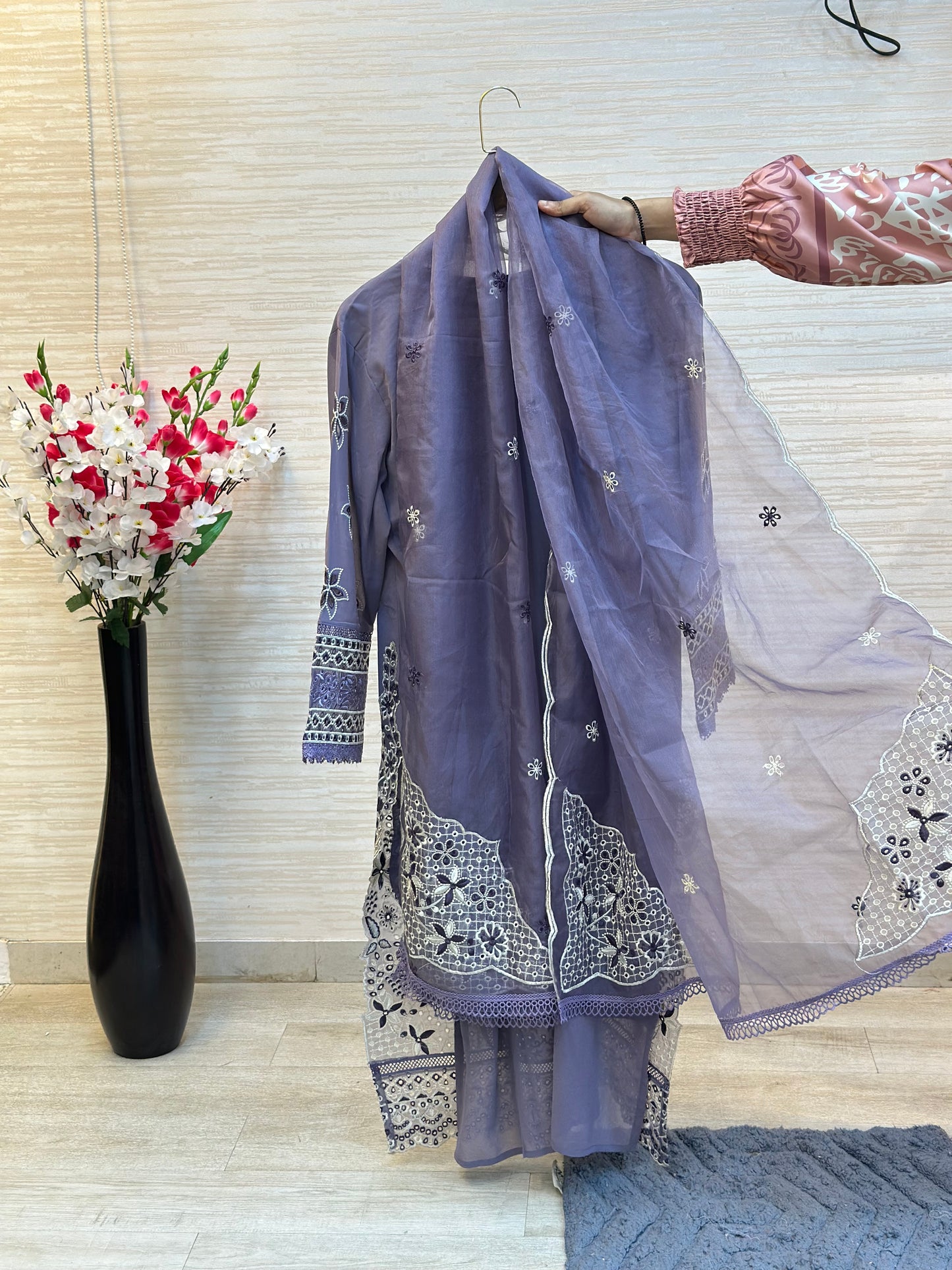 208 Cutwork Partywear suit - turkish purple