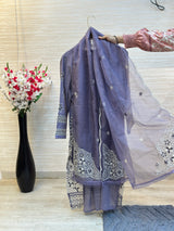 208 Cutwork Partywear suit - turkish purple