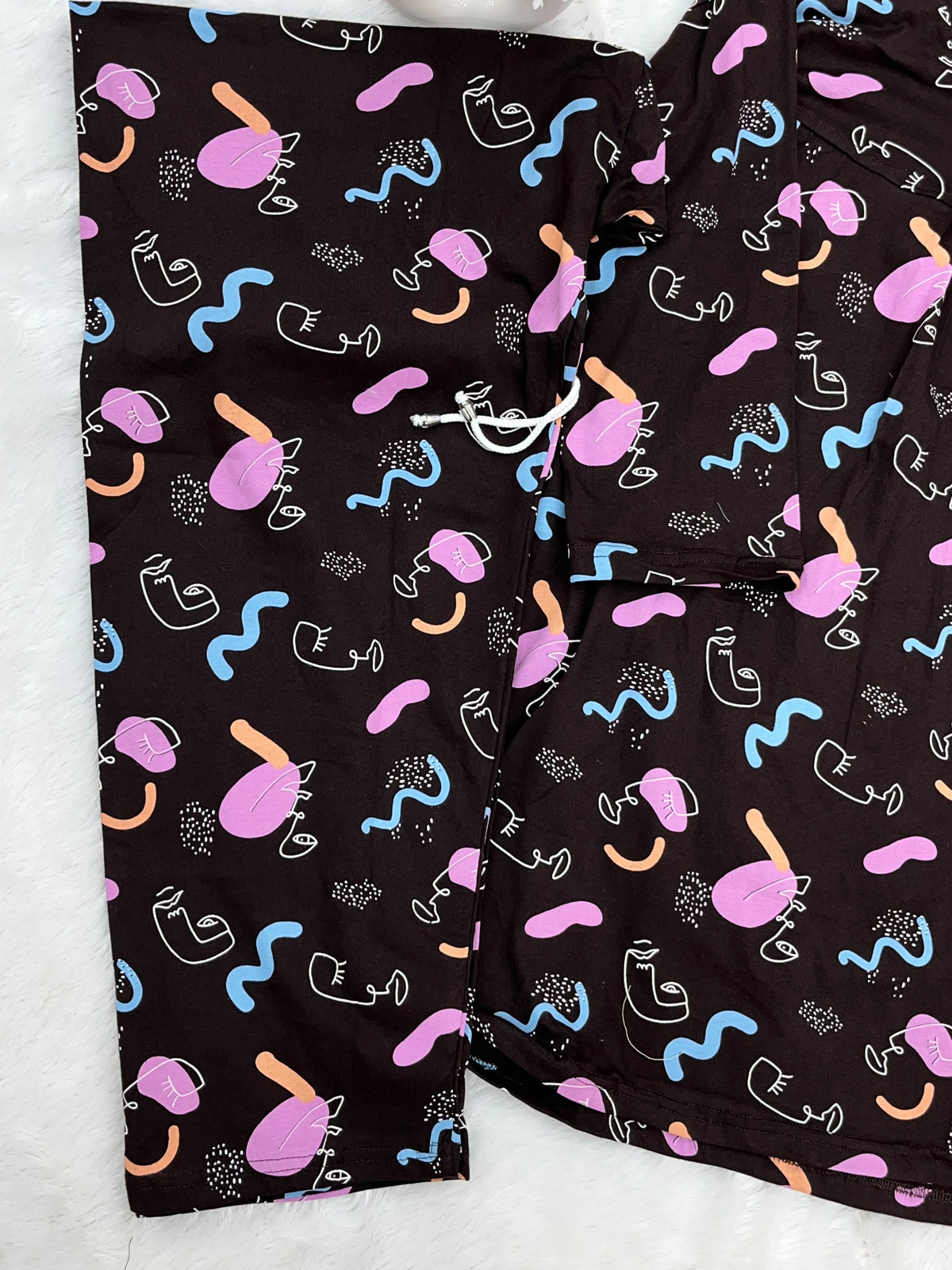 1454 Korean Printed Night Wear - Abstract Black