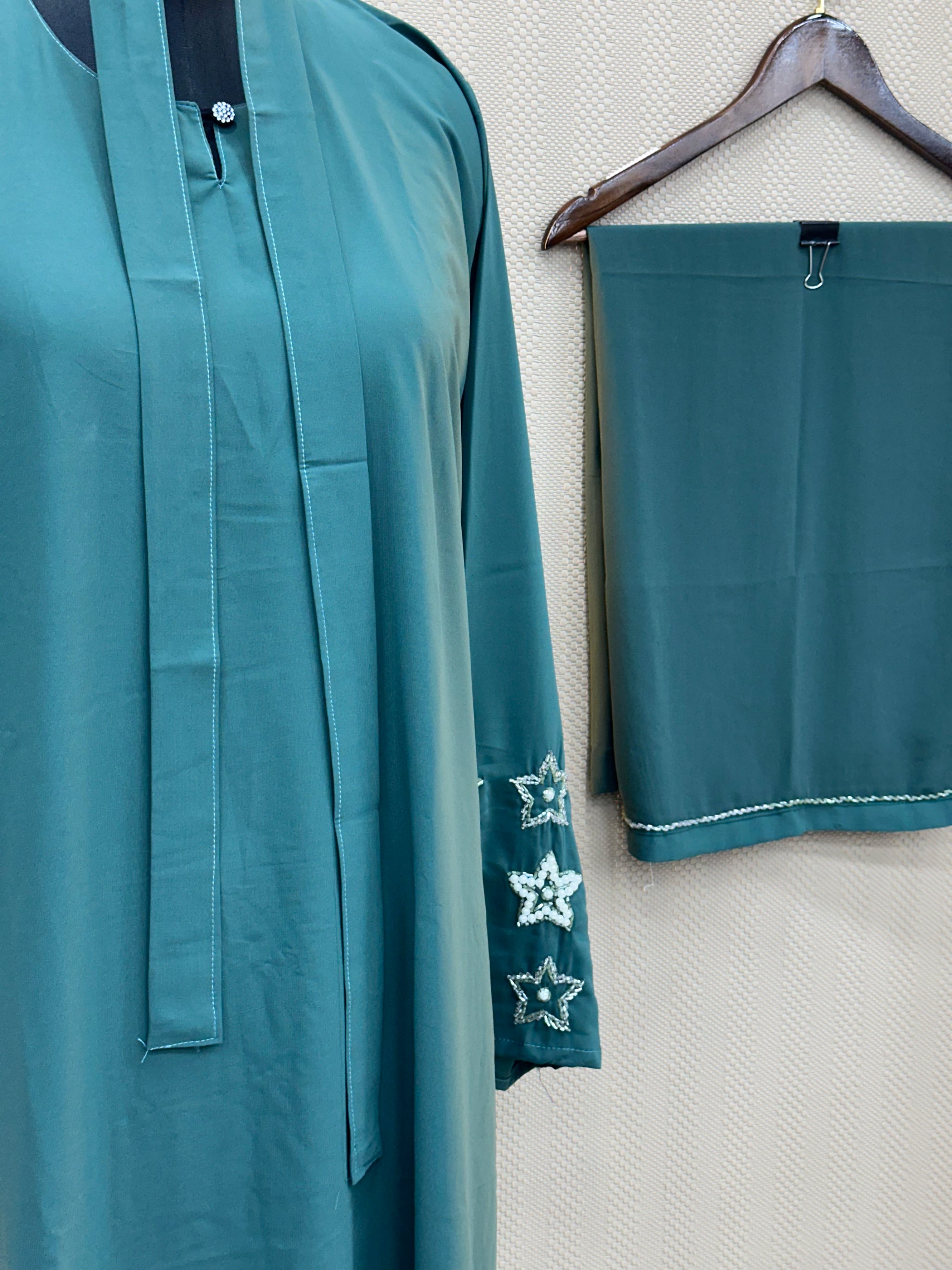052 Green straight Abaya