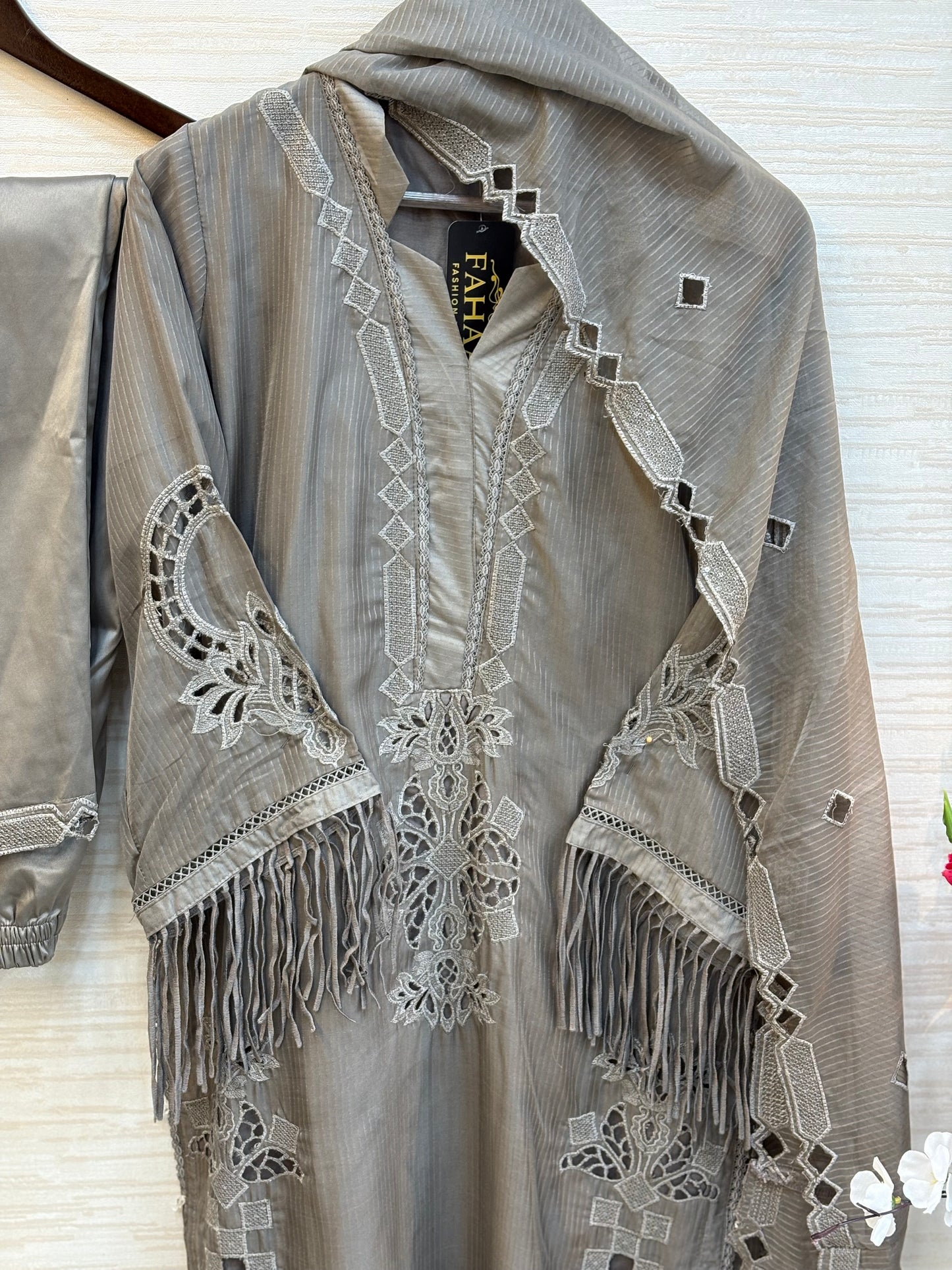 238 Elegant Embroidered 3pc Suit - grey