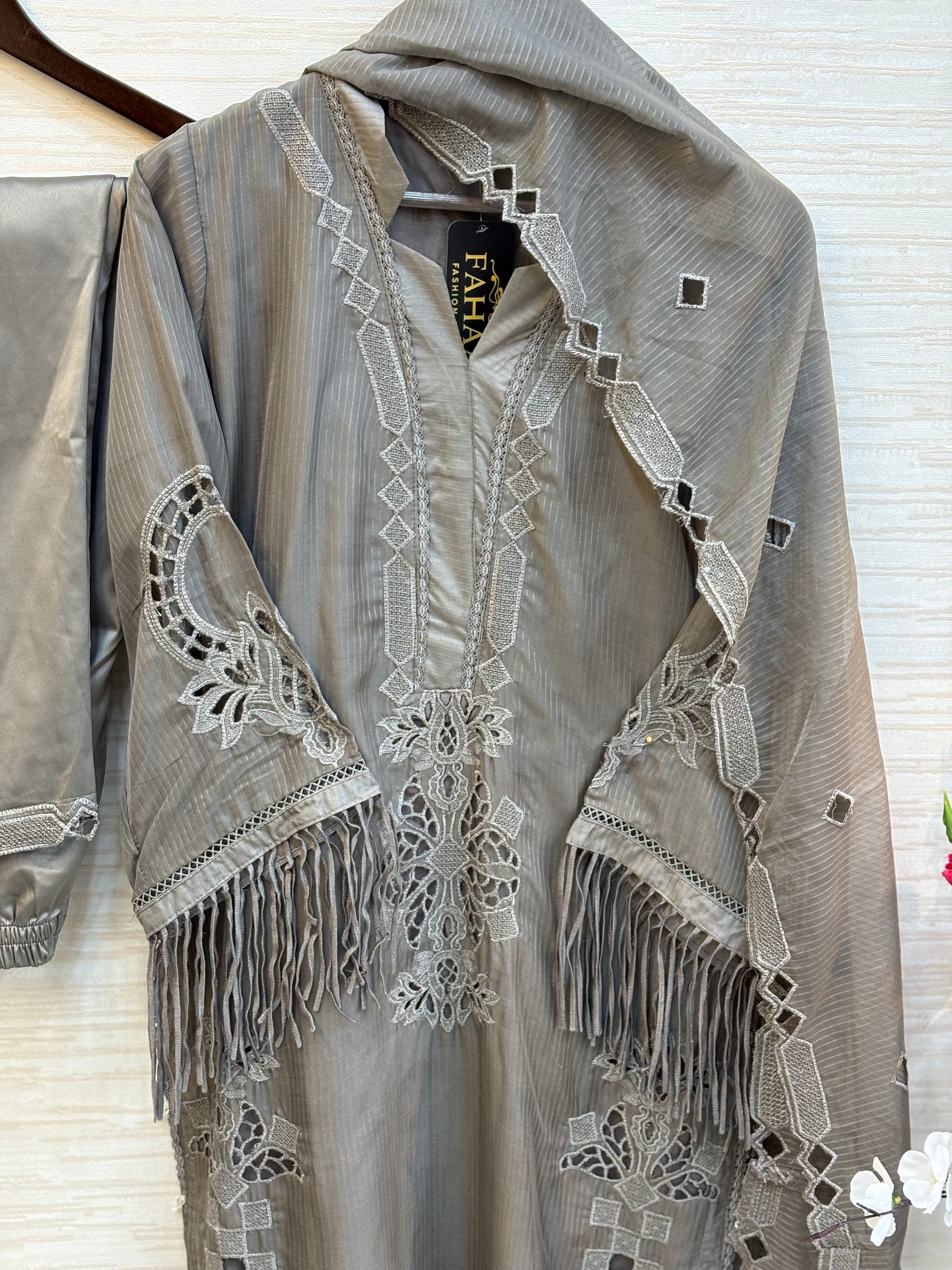 238 Elegant Embroidered 3pc Suit - grey