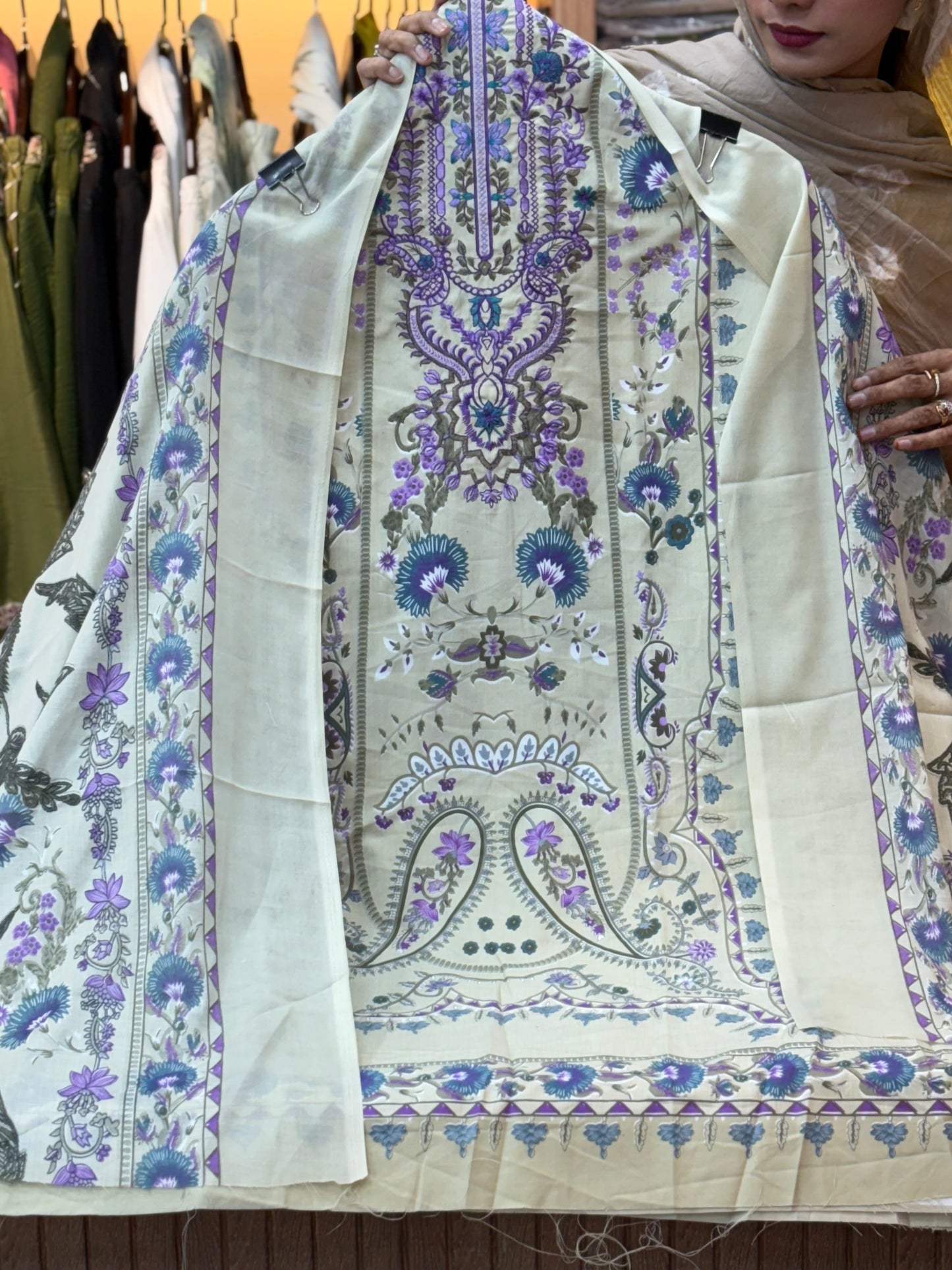 061 Unstitched 3Pc embroidered Suit Set