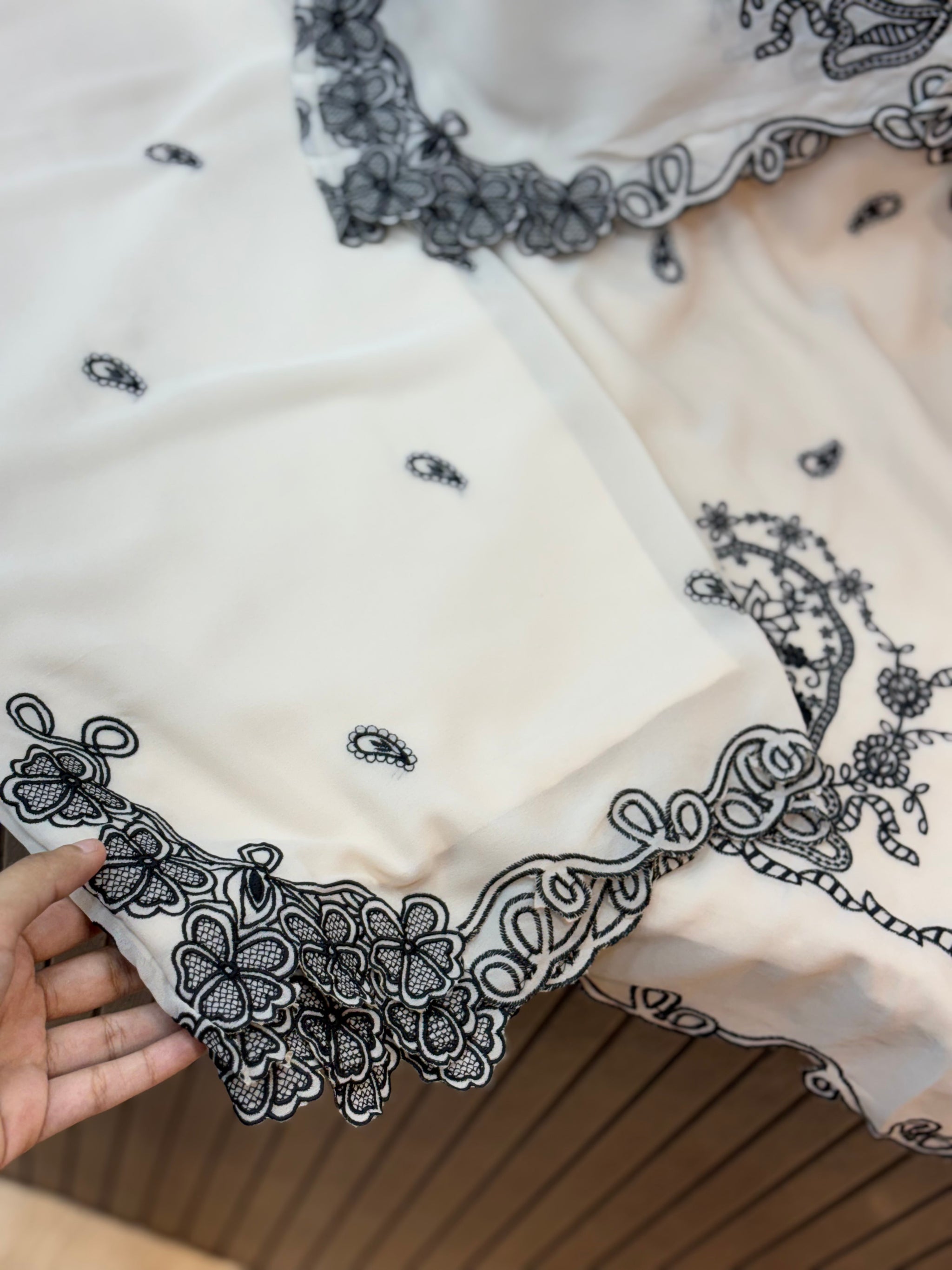 214 Elegant Ivory Georgette Kurta Palazzo Set