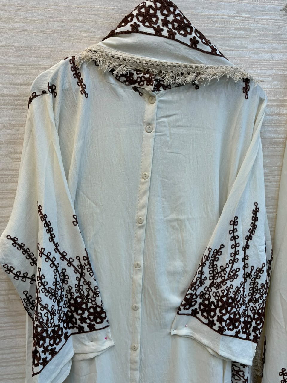 1098 Korean Embroidered Coord Set - White