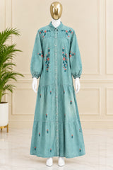 1210 Embroidered Denim Gown - Ice Blue
