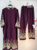 1098 Korean Embroidered Coord Set - Burgundy
