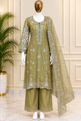 1477 Pakistani Party Wear - Olive Green