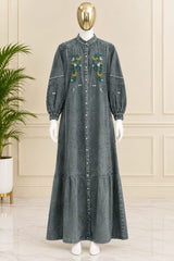 1210 Embroidered Denim Gown - Ash Grey