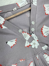 1454 Korean Printed Night Wear - Lavender Grey